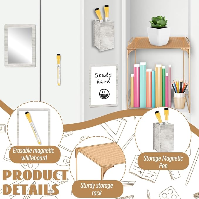 Denylo pro Magnetic Locker Accessories Kit Wood Color Back To School Essentials Locker Organizer Supplies Include Mirror Whiteboard Pen Shelf Pencil Case Magnet back To School Essentials