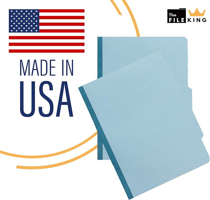 The File King Pressboard Classification Pale Blue Partition File Folder | Legal Size - Box of 10 | Two Dividers | Six 2” Durable Fastener Prongs | 2/5 Cut Top Tab | 2” Expansion