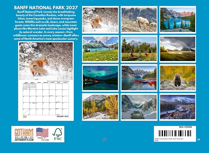 Banff National Park Calendar 2027 Canada Monthly Wall Calender 12 Month