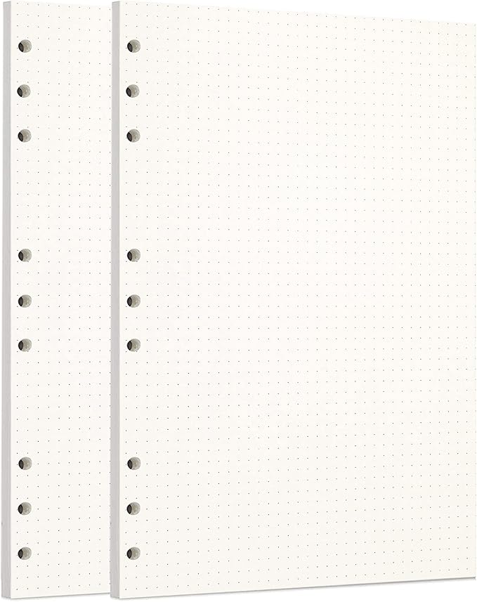 Zelten 2 Pack B5 90 Sheets/180 Pages Dotted Loose Leaf Punched Paper Refills Paper for 9 Hole Binder Personal Organizer Diary Notebook Refillable Planner
