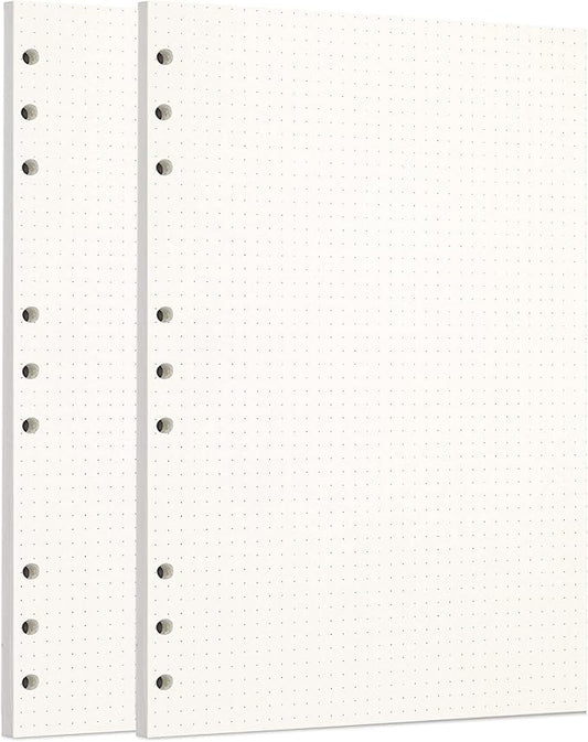 Zelten 2 Pack B5 90 Sheets/180 Pages Dotted Loose Leaf Punched Paper Refills Paper for 9 Hole Binder Personal Organizer Diary Notebook Refillable Planner