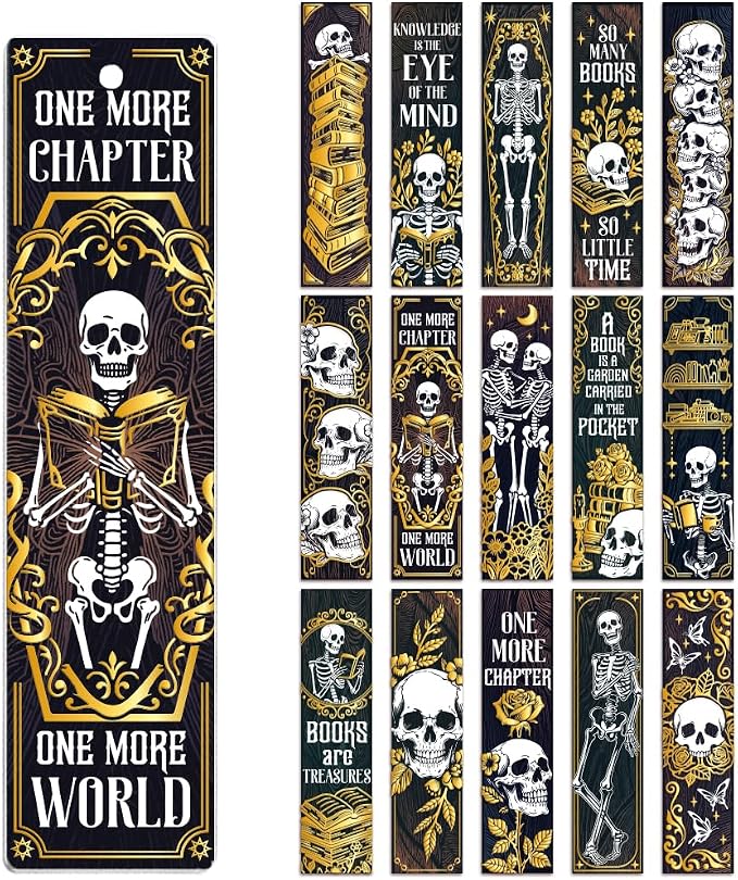 Peacoblue 30pcs UV DTF Bookmarks Transfer Stickers Wraps Skull and Gold for Women Men Reading, Waterproof Bookmarkers Decal(No Blank Bookmarks) for Acrylic Plastic Metal Blank Bookmark