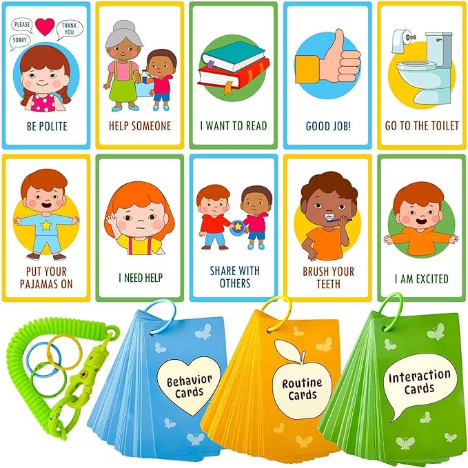 QUOKKA Autism Learning Materials - 94 Communication Cards for Kids - Visual Cards for Non-Verbal Communication, Pictured Speech Therapy, Emotion & Routine Flashcards, Water-Resistant, 3 Rings & Clip