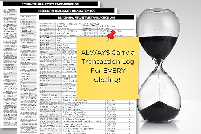 Real Estate Agent Supplies - Real Estate Transaction Log Notepad, a Closing Checklist Planner Pad for Realtor File Folders to Organize Sale Pipeline. Made in the USA.