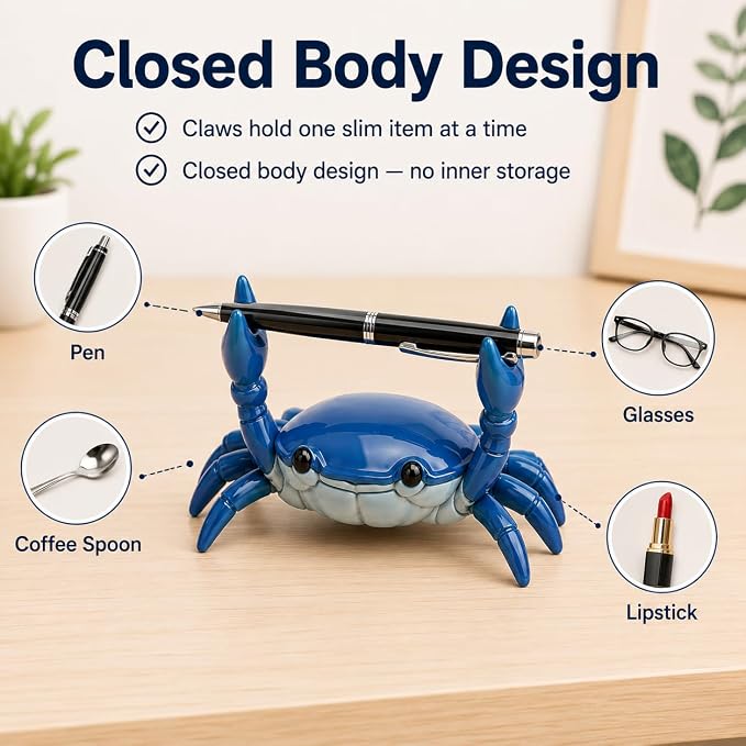 GOOGO 2 Pieces Cute Crab Pen Holder & Eyeglass Stand, for Back to School Graduation Gift Office Home Store Accessories Holder, Unique and fun gifts