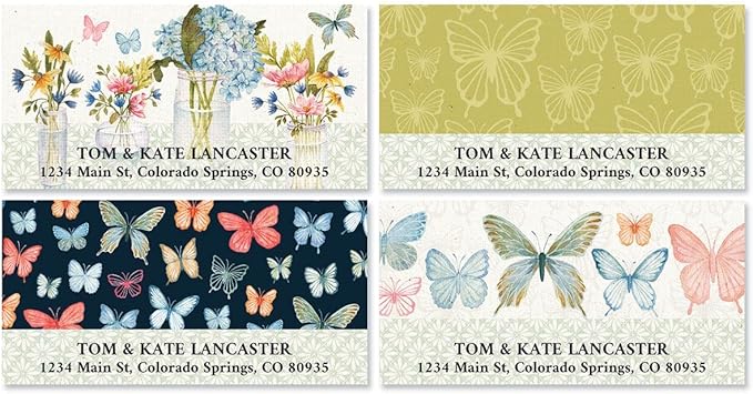 Colorful Images Jar Florals Butterflies Return Address Mailing Labels, Personalize with Name & Addresses, Set of 144 Self Adhesive, Easy Peel Flat Label Sheets, 1-1/8" x 2-1/4", 4 Designs