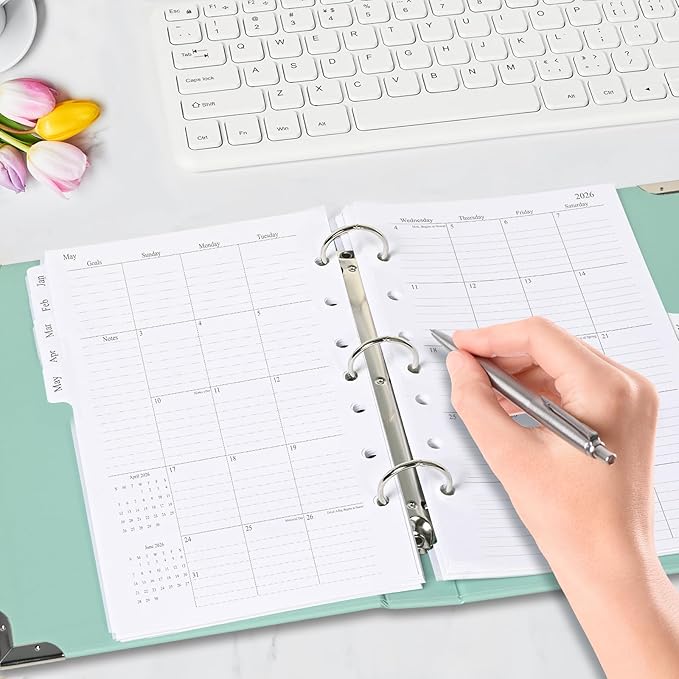2026 Monthly Planner Refill, A5 Medium Size Planner Inserts for 7 Ring, 5.5" x 8.5", Jan. 2026 - Dec. 2026, 12 Monthly Calendars with Laminated Tabs, 7-Hole Punched