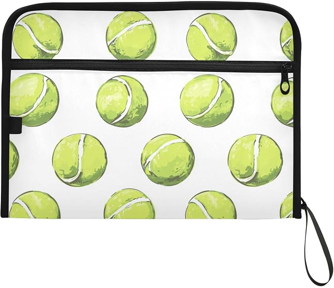 Tennis Ball Sport File Folders,Plastic Folders with 13 Pockets,Expandable File Folder for Documents School Students Office,Aesthetic Folder with Labels A4 Letter Size