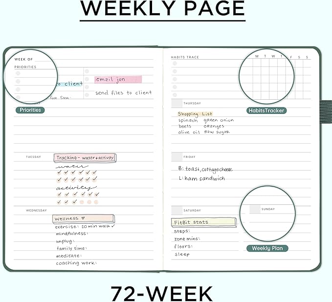 And Per Se Undated Weekly Planner 2026, A5 size Leather Hardcover Planner with Goals & Habit Tracker – ADHD Planner & Productivity Journal (Celestial Green)