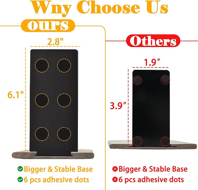 Book Ends, Black Wooden Bookends for Shelves - Heavy Duty Non-Slip Book Organizers, Upgraded Decorative Bookend Holders for Home, Kitchen, Office, Set of 2 Book Stopper, Small