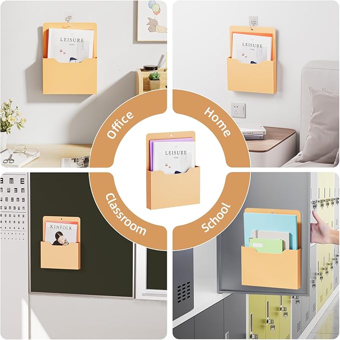 2 Pack Magnetic File Holder - Paper Holder, Pocket Organizer,Hanging Wall File Organizer Office Supplies Storage, Magazine Mail Organizer Case for Notebooks,Planners,Letter (Orange)