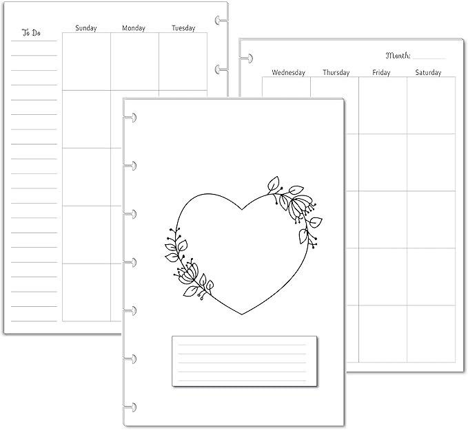 Undated Monthly Calendar Refills for Letter, Junior, Classic, Skinny, Mini size Discbound Planners Fİtts Happy Planners Levenger Circa TUL Staples Arc Notebook Office (7-Disc, 4.6"x7", Love)
