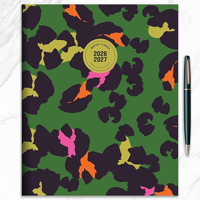 TF Publishing July 2026 - June 2027 Lucky Leopard Large Monthly Planner with Thick Paper - 12 Month Academic Planner 2026-2027 with 2-Page Spreads, Large Calendar Grids and Prompts - 9 in x 11 in