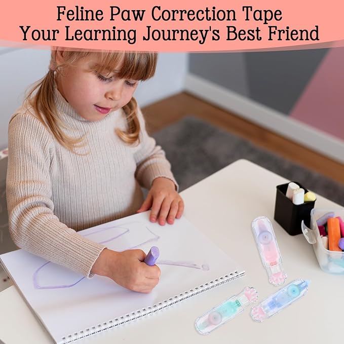 Piriuuo 3 Pcs Correction Tape, Retractable Correction Tape Pen Cute Cat Paw Pen Double Sided Tapes Roller for Instant Corrections Glue Tapes Roller for School Office Supplies