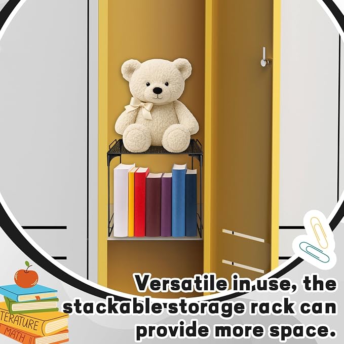 Locker Organizer Shelf Black Stackable Extra Locker Shelf Storage Cabinet Accessories for Back to School Office Home Gym Supplies