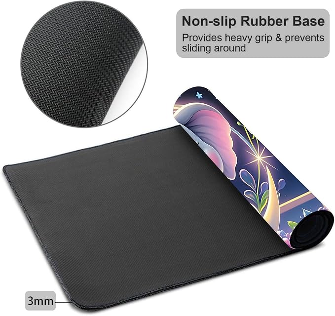 Mouse Pad Gaming Mousepad 31.5x11.8 Inch XXL Large + Coasters,Desk Mat with Stitched Edges, Non-Slip Rubber Base, Thick Mouse Pad for Computer, Laptop, Office & Home - Cute Elephant Moon