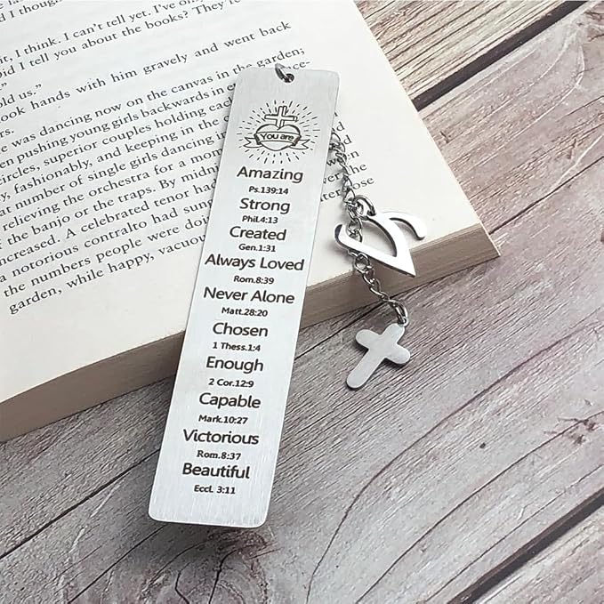Bible Bookmark for Women Book Lovers Sister Christian Book Marker Gifts for Reader Teens Girls Baptism Birthday Christmas Gift for Coworker Students Bookish Easter Gifts (Silver-V)