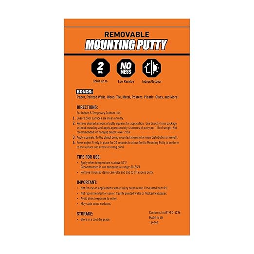 Gorilla Mounting Putty, Natural Tan Color, 84 Pre-Cut Squares (Pack of 3) - Non-Toxic Removable & Repositionable Wall Putty