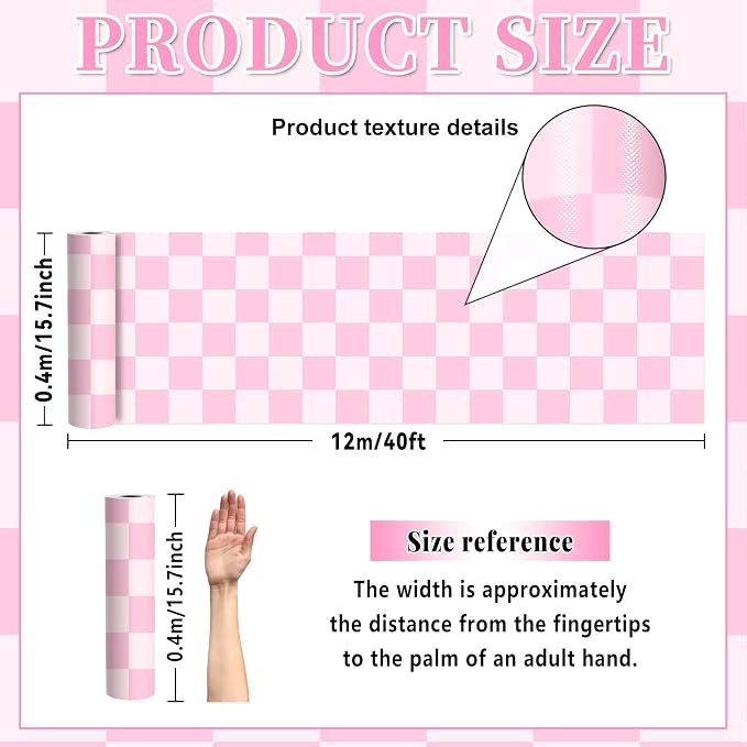 Pink Checked Bulletin Board Roll Reusable Waterproof Erasable Pastel Pink Non-Woven Fabric Bulletin Board Roll Wrinkle Resistant Background Poster for Classroom Decor Wrapping DIY Crafts 15.7" x 40ft