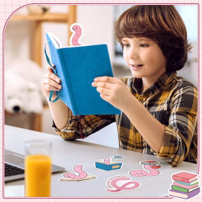 Ctosree 100 Pcs Pink Worm Bookmarks Bulk Cute Glitter Gummy Holographic Book Worm Bookmark for Book Lovers Bookworm Fun Readers Adults Teacher Funny Gift Bookish Party Favors