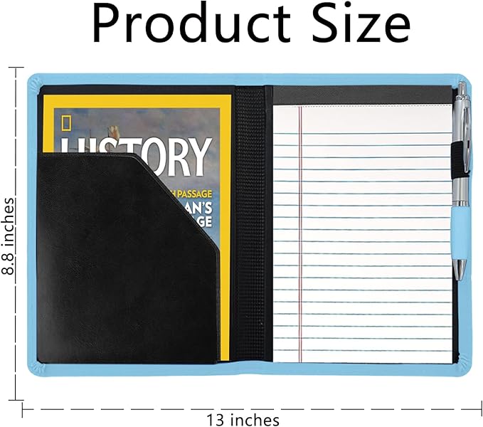 Classic Padfolio/Junior Portfolio Folder Case, Business A5 Binder Organizer Notepad for Men Women, 5 x 8 Writing Pad Included, Sky Blue
