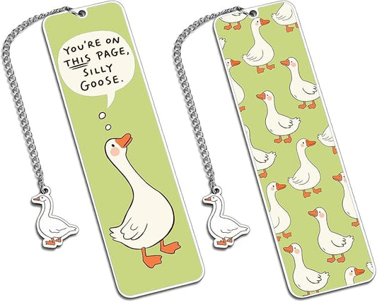 Green Cute Bookmark for Women Silly Goose Gift Metal Bookmark for Students, Teachers, and Readers Funny Bookmarks Gift Page Markers Study Stationery, Office Supplies (Green)