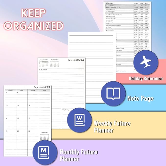 2026 Weekly & Monthly & Daily Planner from Jan 2026 - Dec 2026, Pu Leather Cover Planner, Academic Agenda Planning Organizer with 100GSM Thick Paper, A5 Size, Dark Blue