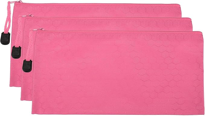 PATIKIL Waterproof Zipper File Bags, 3 Pack A6 Document Holders Pencil Pouch for Office, Pink