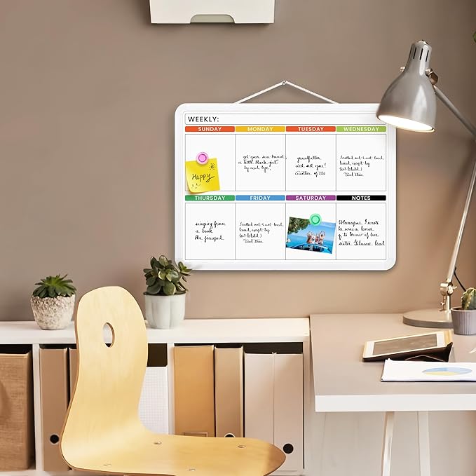 Colorful Whiteboard Calendar for Wall,16" x 12" Hanging Dry Erase Calendar Board, Weekly White Board for Home,School, Office