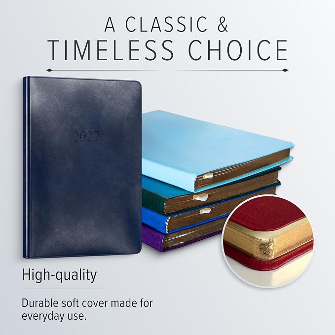 Gallery Leather Desk Hourly Weekly Monthly Planner 2027, Elegantly Bound Calendar Planner and Notebook with Stylish Gold-Gilded Page Edges, 12 Months - Acadia Lime - 8x5.5"
