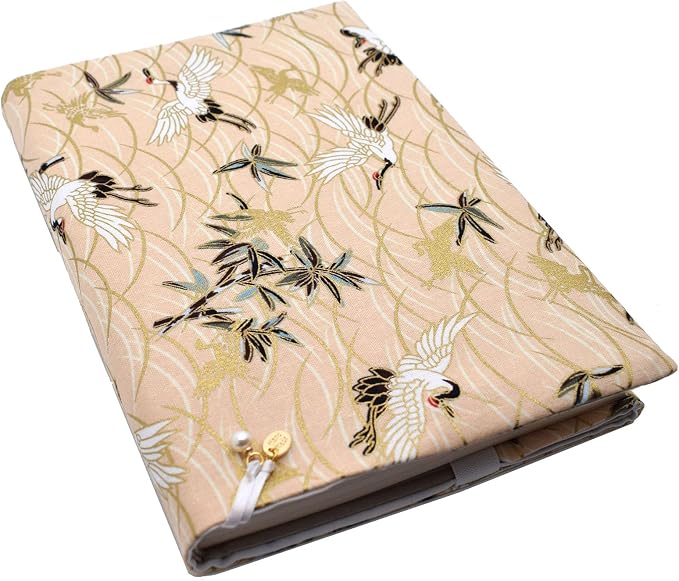 BLBMH 6x9 Bible Book Cover for Women, Non-Stretch Fabric Protector for Paperback, Soft Cloth Sleeve with Bookmark for Journals Notebooks | Privacy Reading Gift - Crane Beige