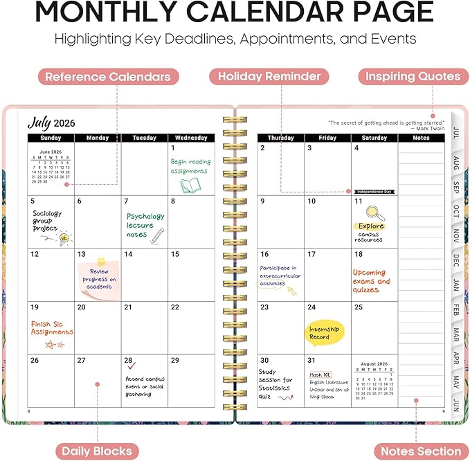 Planner 2026-2027, Academic Year Weekly and Monthly Calender Planner, from Jul 2026 - Jun 2027, Spiral Bound School Planning Book, Perfect for Teacher, Student, Women & Men, A4 (8.5" x 11"), Meadow Wanderer