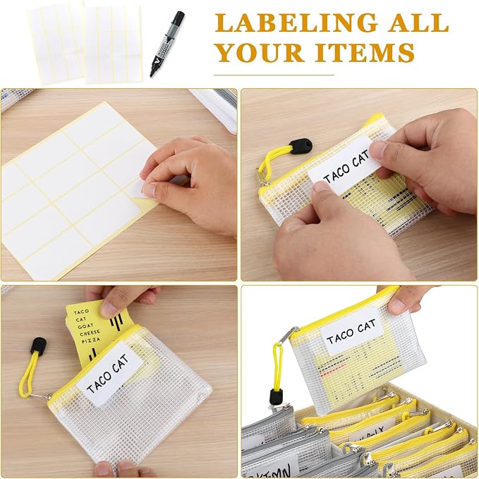 Lukeline Card Game Storage Kit Include Storage Box and 16pcs Mesh Zipper Bags, Card Game Organizer with Writable Stickers and Dispensing - for Playing Card Game, Photos, School Supplies, Craft