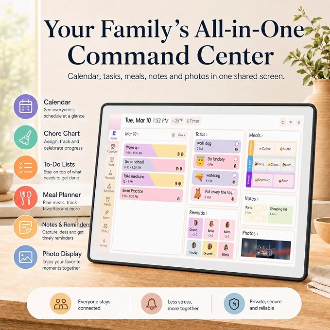 15.6" Digital Family Calendar Wall Planner, Family Command Center with Touch Screen Shared Schedules, Chore Chart To Do List Digital Photo Frame No Required Subscription, Black