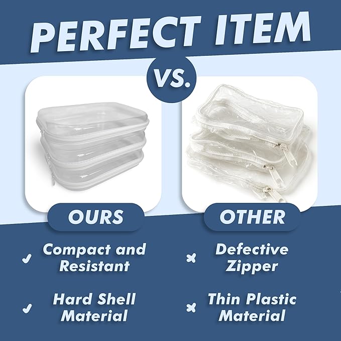 Clear Hard Shell Storage Case Set with Zipper, Transparent Organizer Box with Lid, Hard-Sided Pencil and Supply Containers, transparent cases for office or assorted tasks, large clear zippered pouch