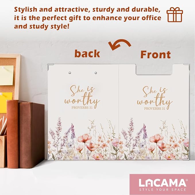 Lacama Christian Clipboard for Women Girls, Wildflower Christian School Supplies, Woman Gifts Project Folders with Metal Clip with Storage for Office Classroom Desk, 12.4x9.25 in