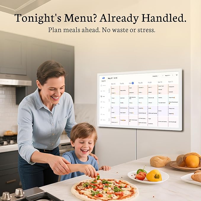 BSIMB 32 Inch Digital Calendar Wall Touch Screen - Chore Chart, Meal Planner, Rewards System, Photo Display, Smart Electronic Calendar Interactive Hearth Display for Family Schedules Seamless Scheduling White