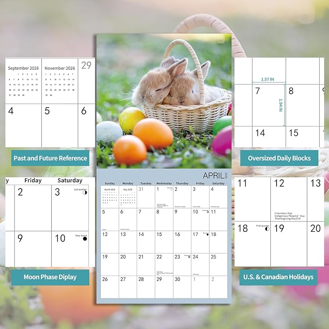 2026 Wall Calendar,Calendar 2026,Rabbit Monthly Wall Calendar, 12" x 24" Open,Family Planner Calendar, Home & Office Organizer,Hangable