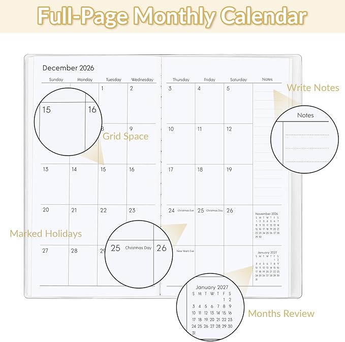 Pocket Calendar 2026-2027, Purse Monthly Planner, Runs from January 2026 Until December 2027, 3.7" x 6.7", Pocket Calendar with PVC Cover for Planning, Organizing and Office - Wine Red
