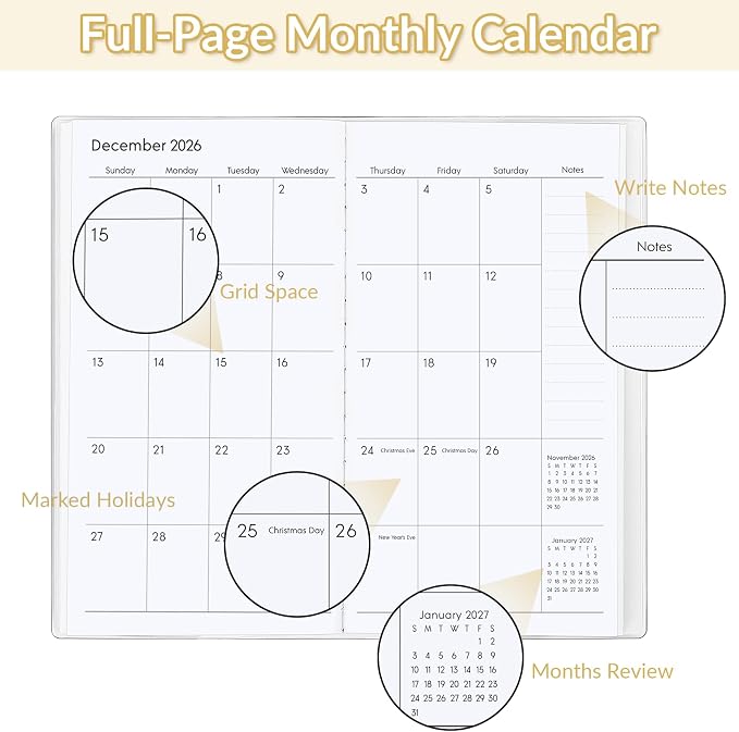 Pocket Calendar 2026-2027, Purse Monthly Planner, Runs from January 2026 Until December 2027, 3.7" x 6.7", Pocket Calendar with PVC Cover for Planning, Organizing and Office - Dark Blue