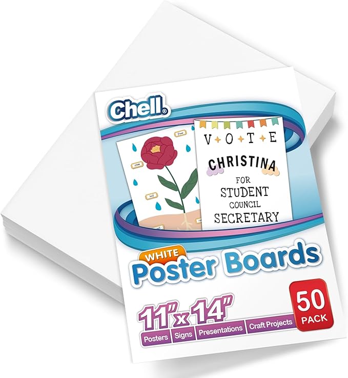 Chell 11" x 14" White Poster Board Heavyweight, for School Craft Project, 85 lb. Cover Weight, 50 Count