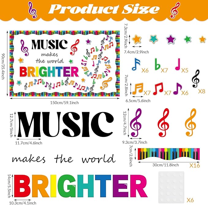 gisgfim Back to School Bulletin Board Decorations Music Notes Paper Cutouts Music Makes World Brighter Musical Notes Classroom Decors Musical Themed Bulletin Board Set for Kids Students Decor Supplies
