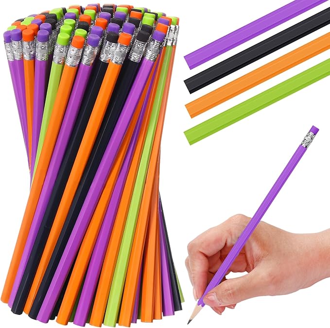 TecUnite 60 Pcs HB Pencils #2 Unsharpened Wood Cased Pencils with Eraser Hexagonal Pencil Cute Graphite No 2 Pen for Adults Gifts Exam School Office Sketching Learning(Purple Orange, Silver)