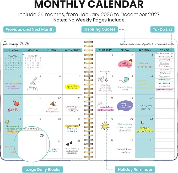 Monthly Planner 2026-2027, Aesthetic 2 Year Months Planner Calendar, 24-Months from January 2026 - December 2027, 26-27 Monthly Calendar Planner, Perfect for School Office Home, 7" x 10" - Distant Peaks