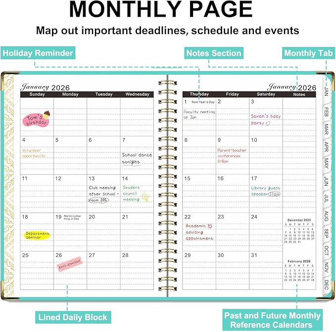 2026 Planner, Weekly and Monthly Academic Year 2026 Calendar(January 2026- December 2026), Agenda Book for School Stuedent, Teacher, Home, Office (Lake Blue(JAN2026-DEC2026))