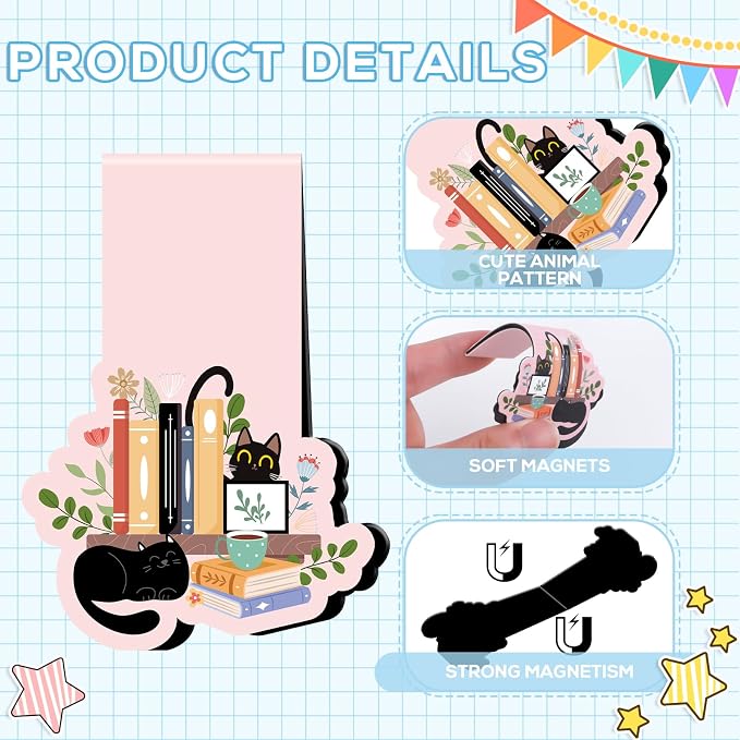 Black Cat Magnetic Bookmarks - 8 Pcs Floral Magnetic Bookmark Plant Bookmark Magnets Page Clip Gifts Book Mark Magnets Cat Lover Gifts for Book Lovers Students Teacher Reading Book Mark
