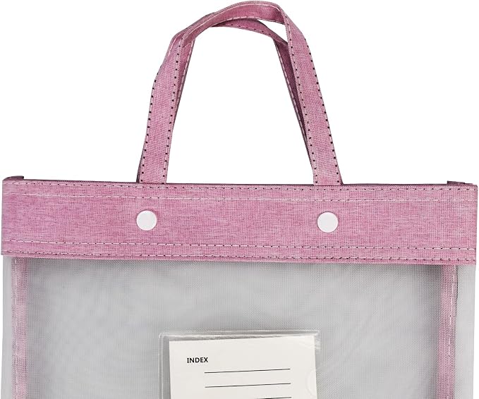 Nylon Document Bag with Handle Light Transparent Mesh File Tote Bag Pouch for Carrying Books Papers (2, Pink&Green)