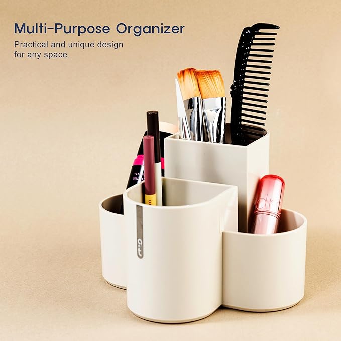 Aesthetic Desk Organizer [Arctic White] - Multi-Compartment Pen Holder & Remote Control Caddy, Modern Vanity Makeup Brush Organizer, Premium Stationery Storage (Made In Korea)