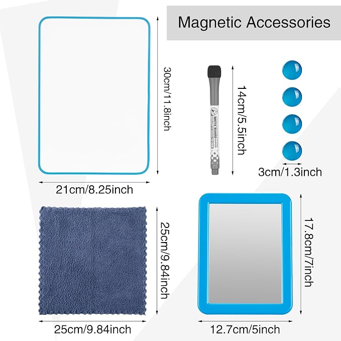 Ctosree 13 Pcs Locker Organizer and Accessories Kit Stackable Mesh Locker Shelf, Pen Holder, Magnetic Mirror, Whiteboard, Cloth, Marker, Magnet for Classroom Back to School Essentials(Blue)