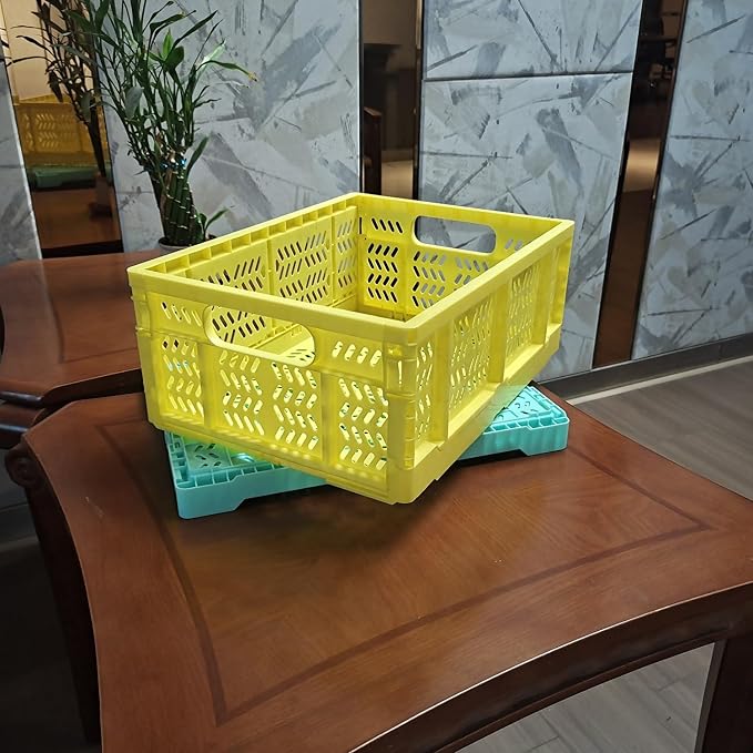 20L Folding Crate, 4Pack Plastic Storage Baskets Organizer for Home and Office,Collapsible Storage Crates for Home Office and Outdoor Organizer.(Yellow) w